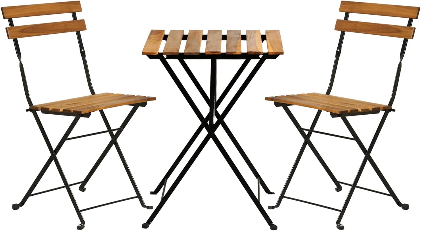 Outdoor Furniture Wooden - Conjunto de bistró plegable de 3