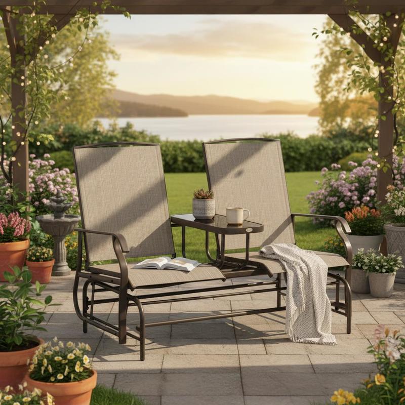 Outdoor Furniture Loveseat - Sillón mecedora doble para patio, sofá